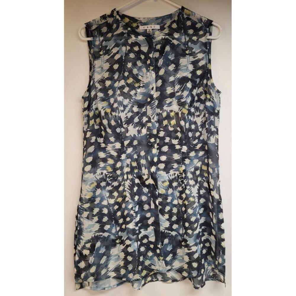 Cabi women's blues Shear style 416 chiffon blouse botton  up front sleeveless  M